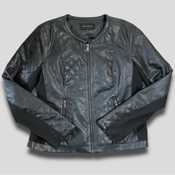 HARVE BENARD VEGAN LEATHER MOTO MOB WIFE ZIPPER ACCENT COAT BLACK LARGE - Picture 1 of 9